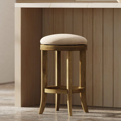 Natural Cream Wood Swivel Barstool - 26 Inch Height for Bedroom
