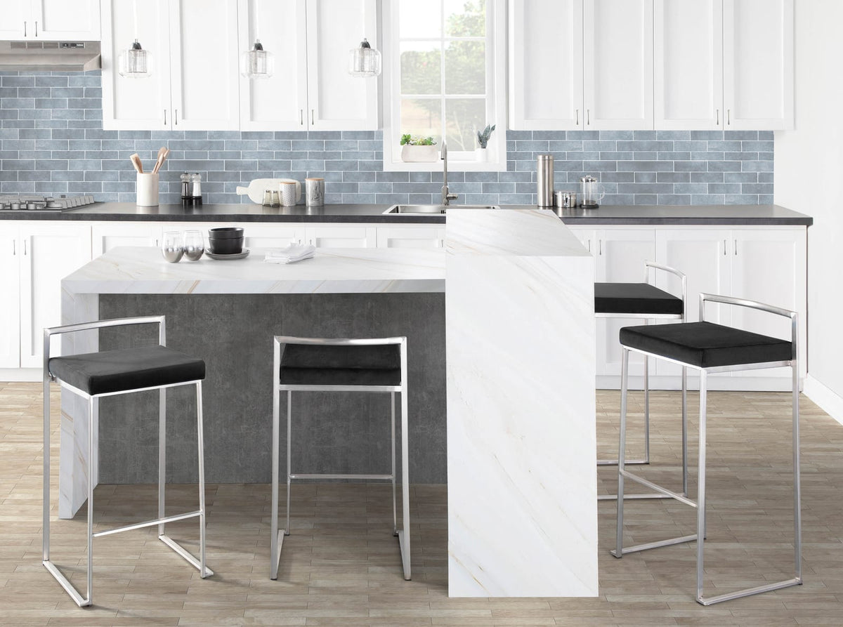3 Black Faux Leather Barstools - Set of 3