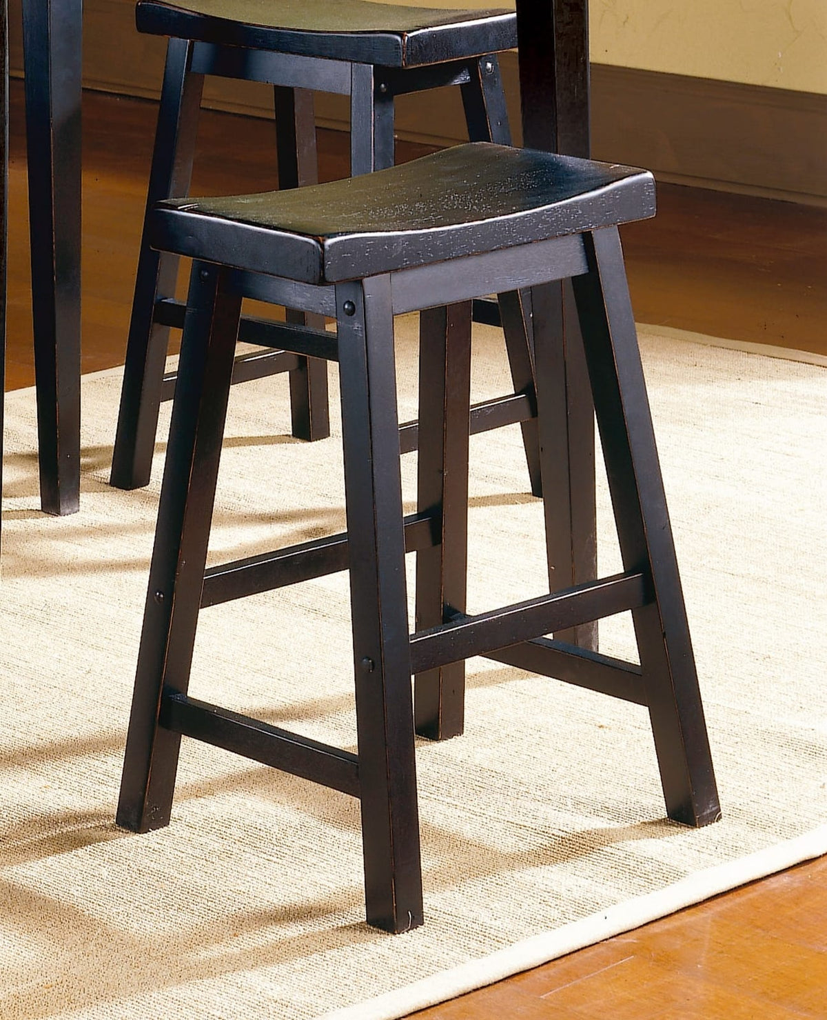 Black Solid Wood Dining Stools Set of 2 - Saddle Seat Height
