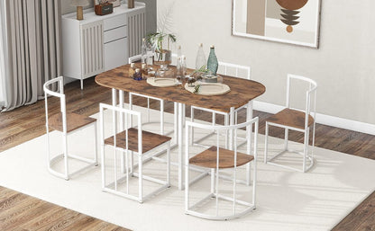 Modern 7-Piece Dining Table Set - White Iron, Seats 6