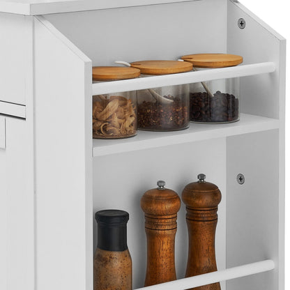 White Rolling Kitchen Storage Cart with Power Strip and Wheels