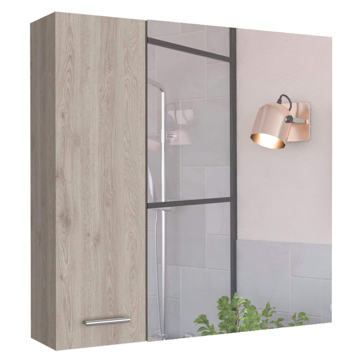 Light Gray Bathroom Storage Cabinet with Mirror