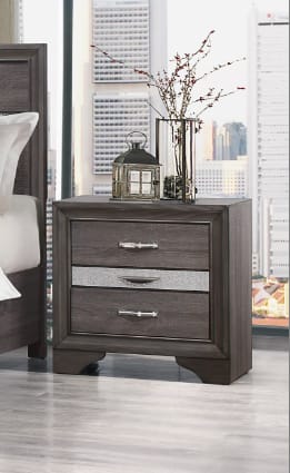 RYDER Sparkle Grey Nightstand - 2 Drawers, Modern Style