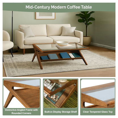 Wood & Glass Coffee Table - Morocco Brown Storage