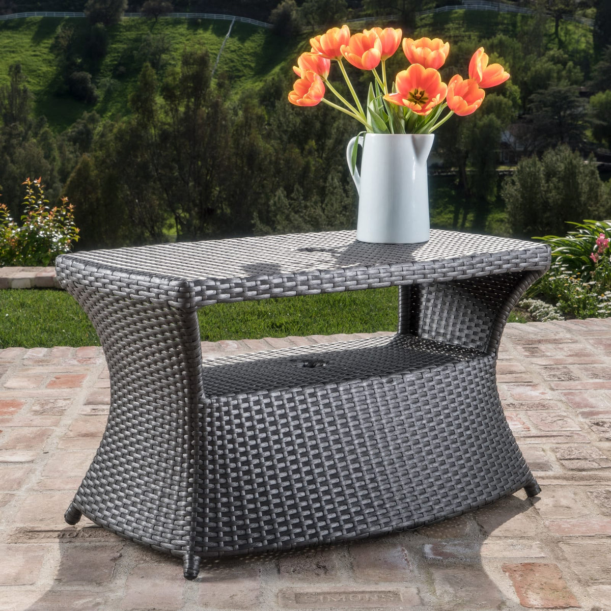 Grey Rattan Side Table for Garden Patio Seating