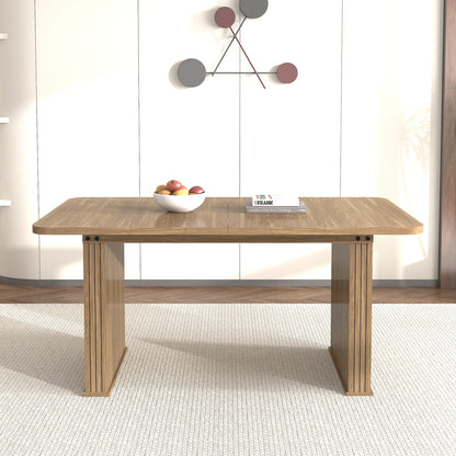 Extendable Dining Table for 6-10 Seats, Modern Beige Brown Wood