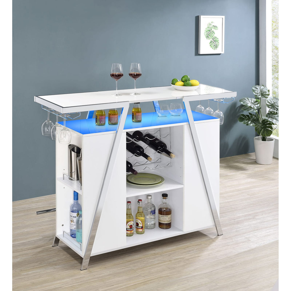 Gloss White Modern Bar Cabinet with Storage