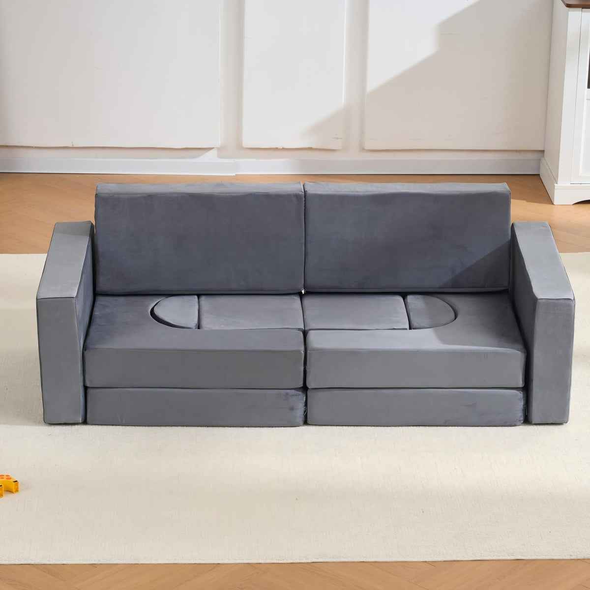 Gray Microfiber Kids Play Couch - 14 Piece Modular Sofa