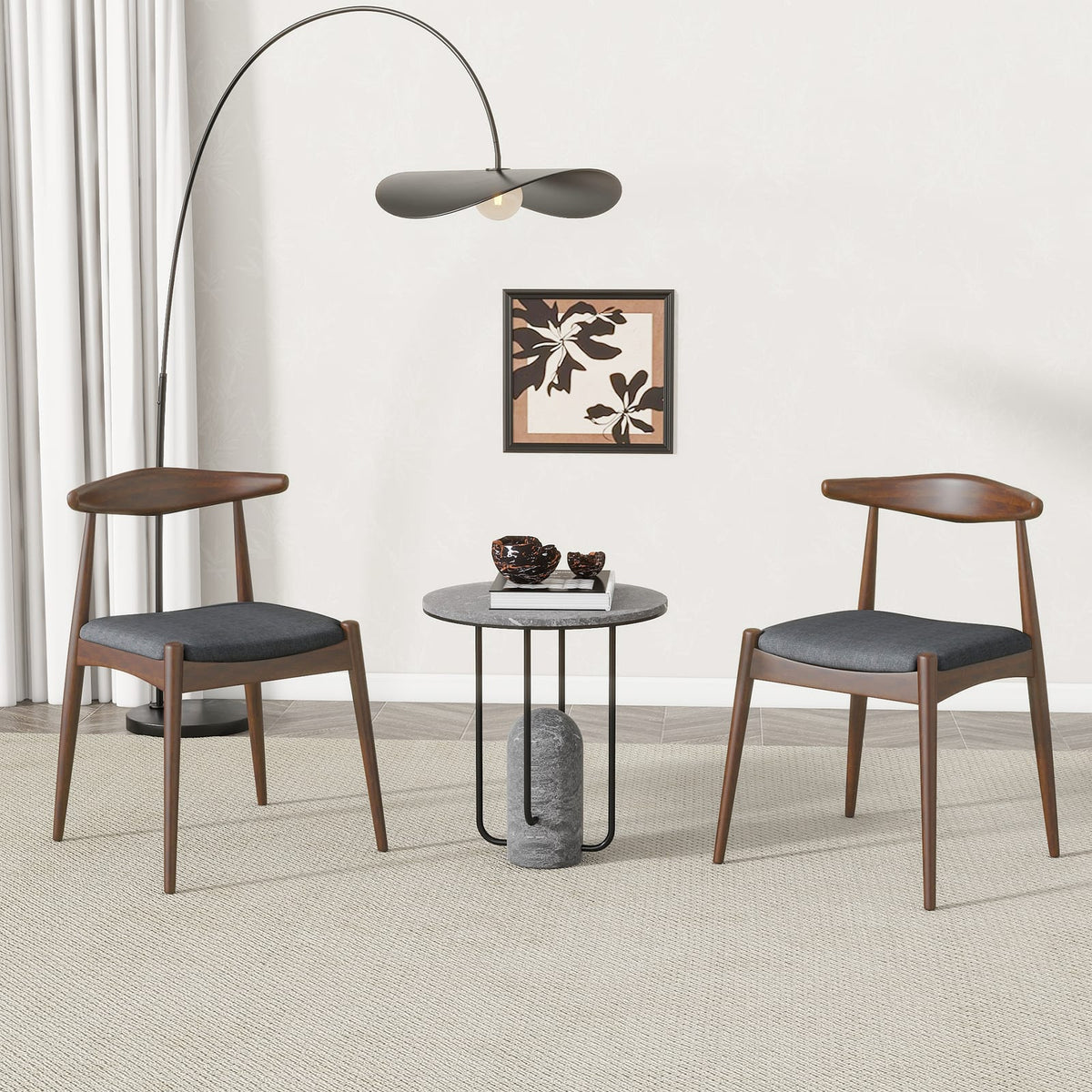 Mid-Century Modern Dining Chairs Set of 2 - Charcoal & Walnut