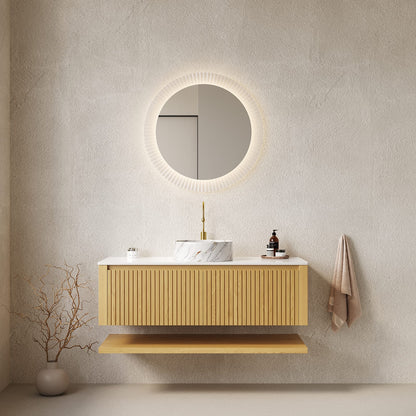 47.6 Inch Golden Oak Wall-Mounted Bathroom Vanity with Ceramic Basin
