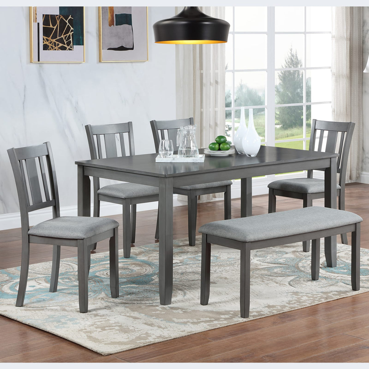 6-Piece Gray Acacia Wood Dining Set - Table & 4 Chairs