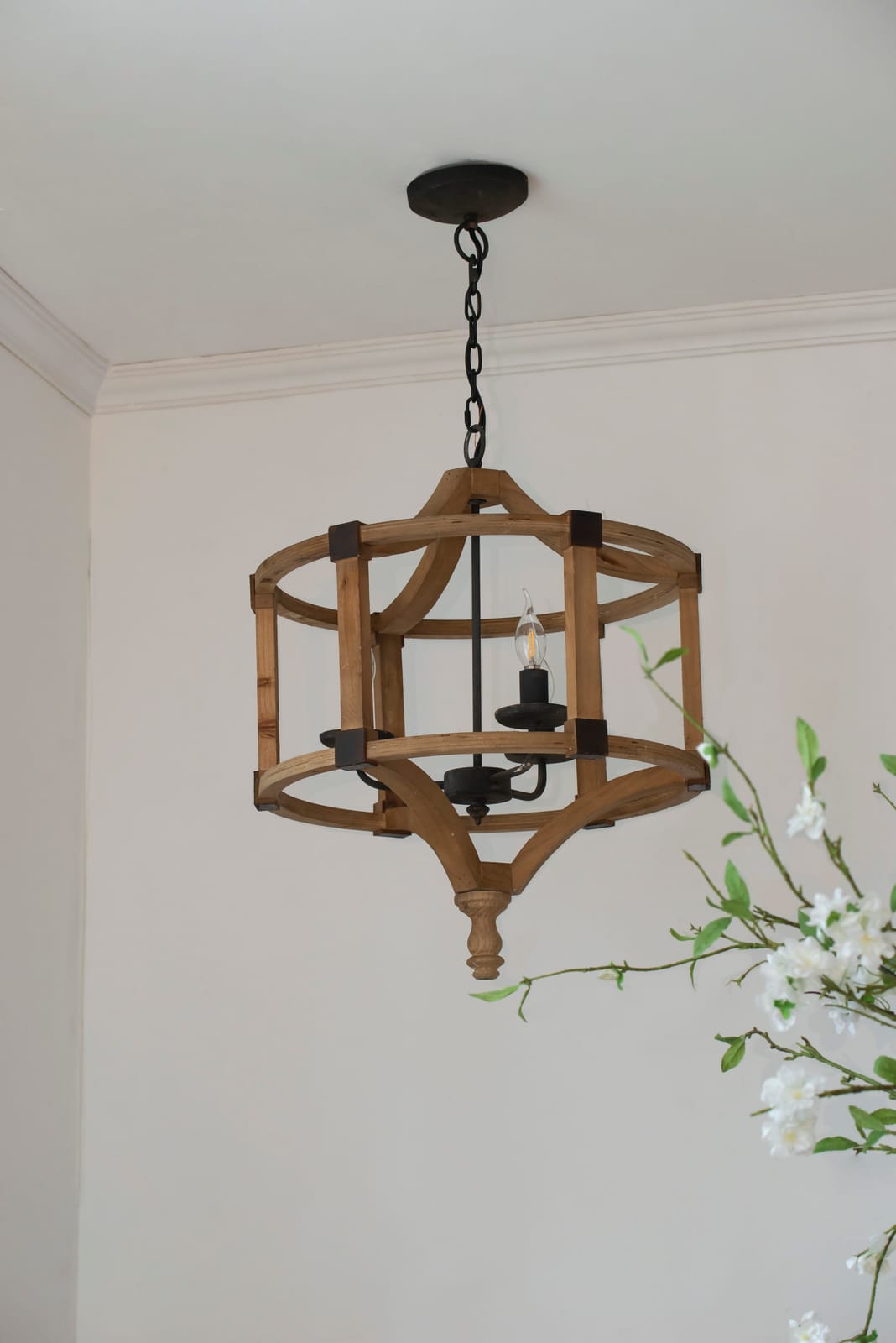 3-Light Wood Drum Chandelier - Kitchen Dining Room