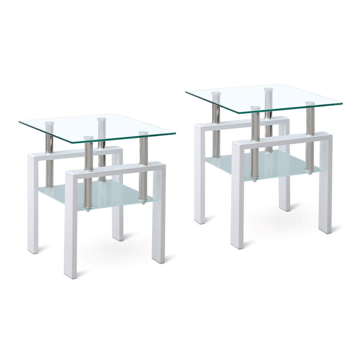 Clear Tempered Glass End Table - 2 Tier Small Table for Living Room