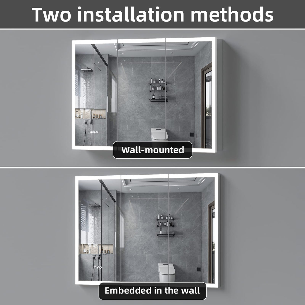 LED Medicine Cabinet with Mirror - 48x32 Inch Silver Storage for Bathroom