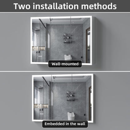 LED Medicine Cabinet with Mirror - 48x32 Inch Silver Storage for Bathroom