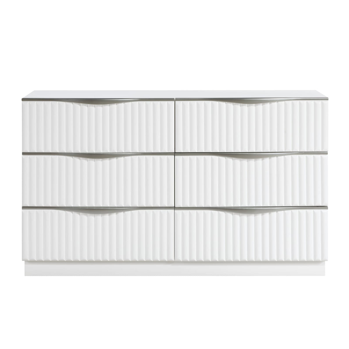 Pearl White Dresser - 6 Drawers, Modern Glam Style