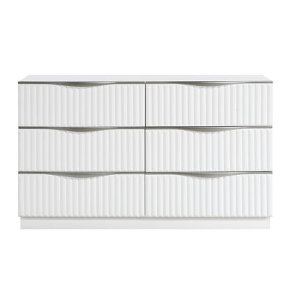 Pearl White Dresser - 6 Drawers, Modern Glam Style