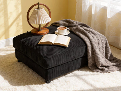 Black Corduroy Ottoman - 40" x 32" Storage Footstool