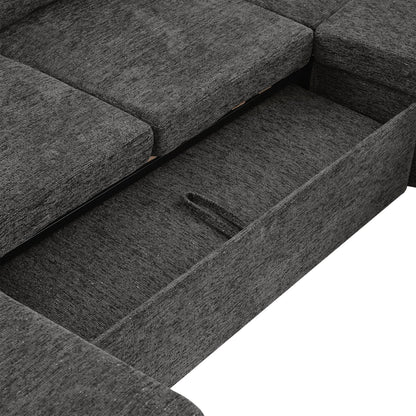 109.9" Grey Chenille U-Shaped Sofa Bed with Storage for Living Room