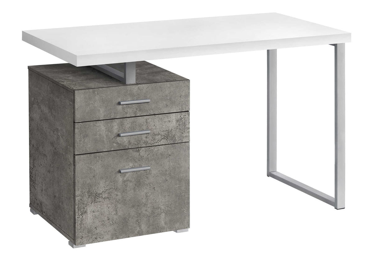 Computer Desk, White & Concrete Laminate - 48"L Storage Desk