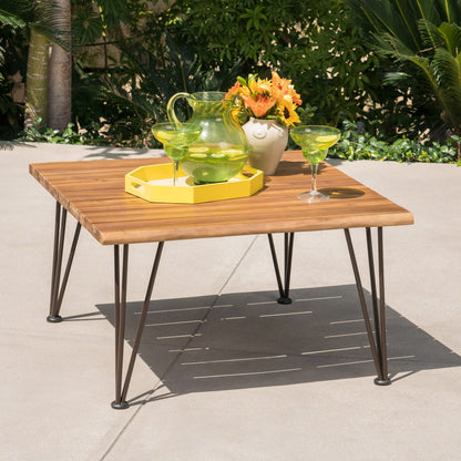 ZION Industrial Wood & Metal Coffee Table - Teak Finish