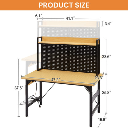 48 Inch Adjustable Workbench - Yellow+Black Engineered Wood