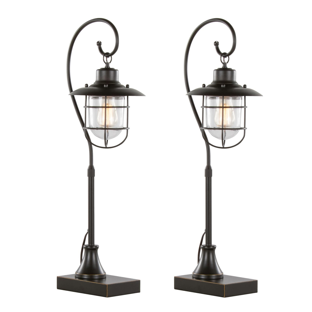 Landen Task Lamp Set - Bronze Glass Desk Lamp - 33 Inch Modern Lighting