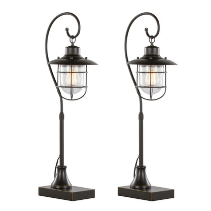 Landen Task Lamp Set - Bronze Glass Desk Lamp - 33 Inch Modern Lighting