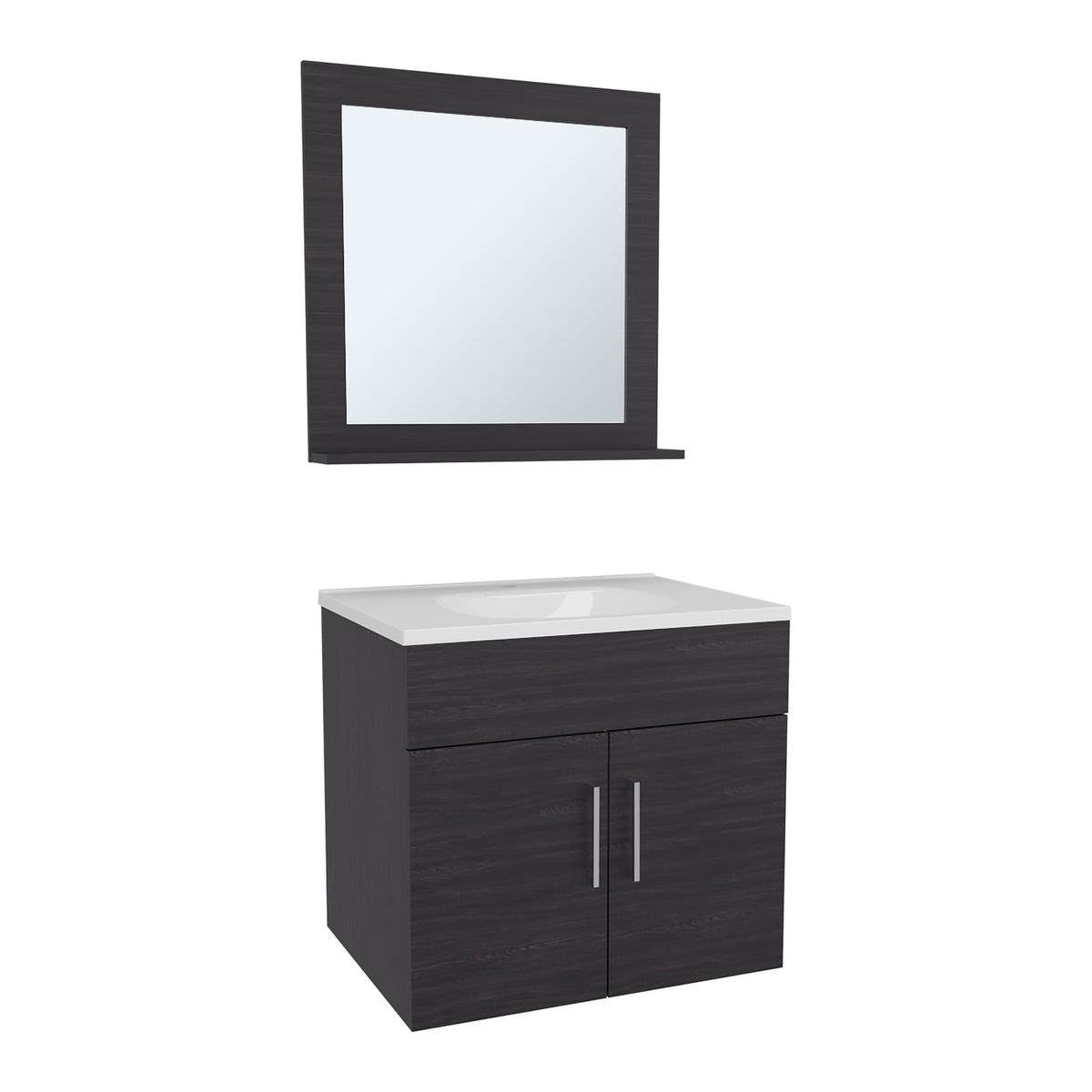 Modern Black Wall-Mounted Bathroom Vanity with Mirror and Storage
