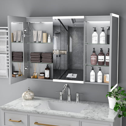 LED Medicine Cabinet with Mirror - 48x32 Inch Silver Storage for Bathroom