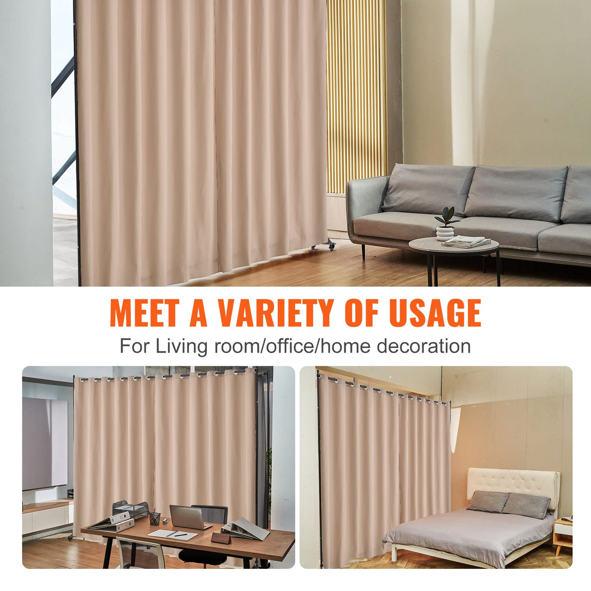 Light Tan Portable Room Divider with Wheels for Bedroom Privacy
