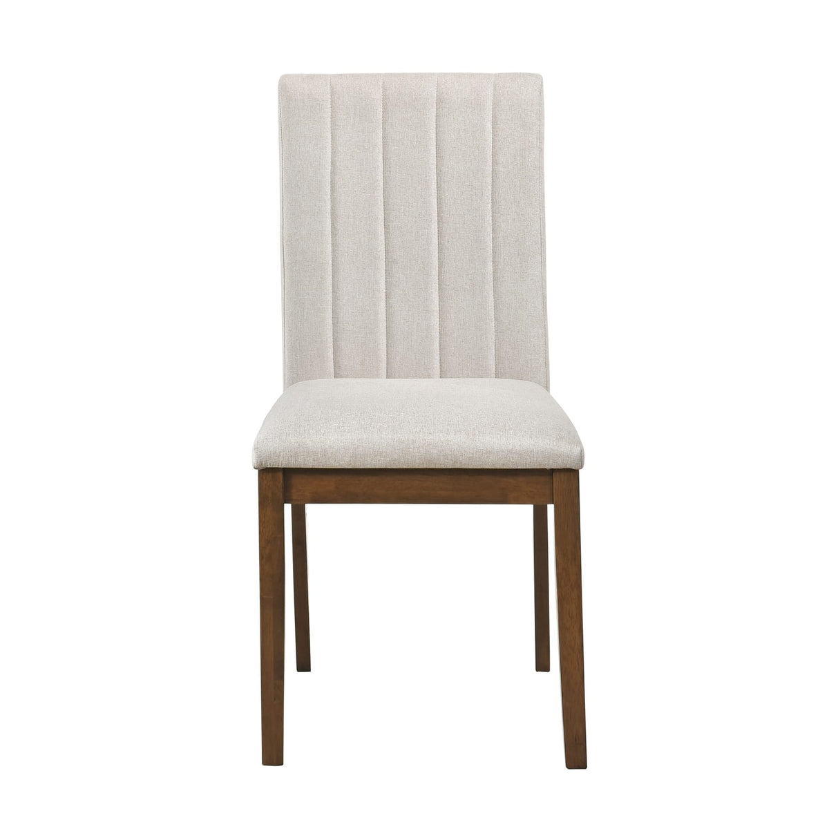 Brown Wood Dining Chairs Set of 2 with Beige Fabric Upholstery
