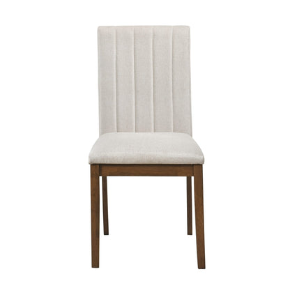 Brown Wood Dining Chairs Set of 2 with Beige Fabric Upholstery