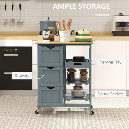 Gray Kitchen Cart with Wheels - Storage Trolley for Dining Room