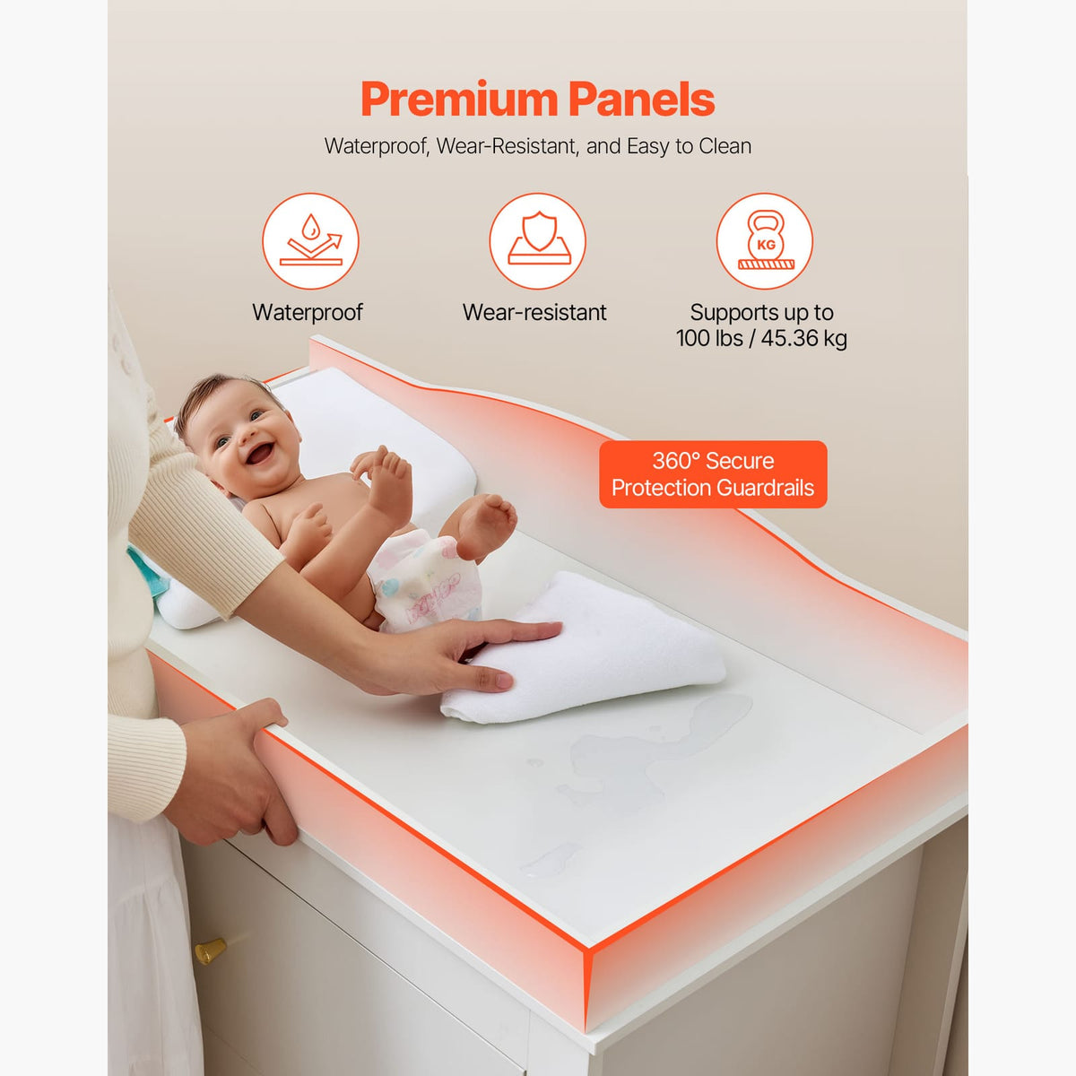 White MDF Baby Changing Table with 3 Drawers for Safe Storage