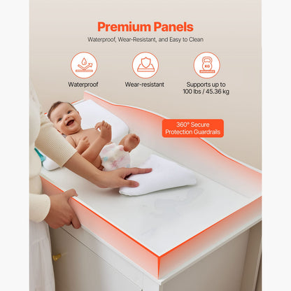 White MDF Baby Changing Table with 3 Drawers for Safe Storage