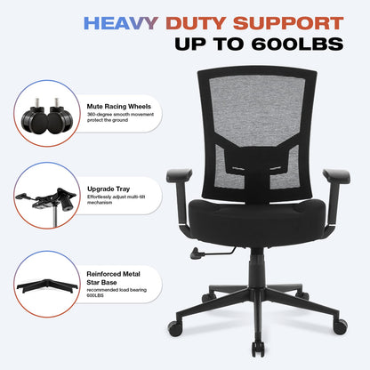 Big & Tall Mesh Office Chair - 600lbs Capacity, Lumbar Support