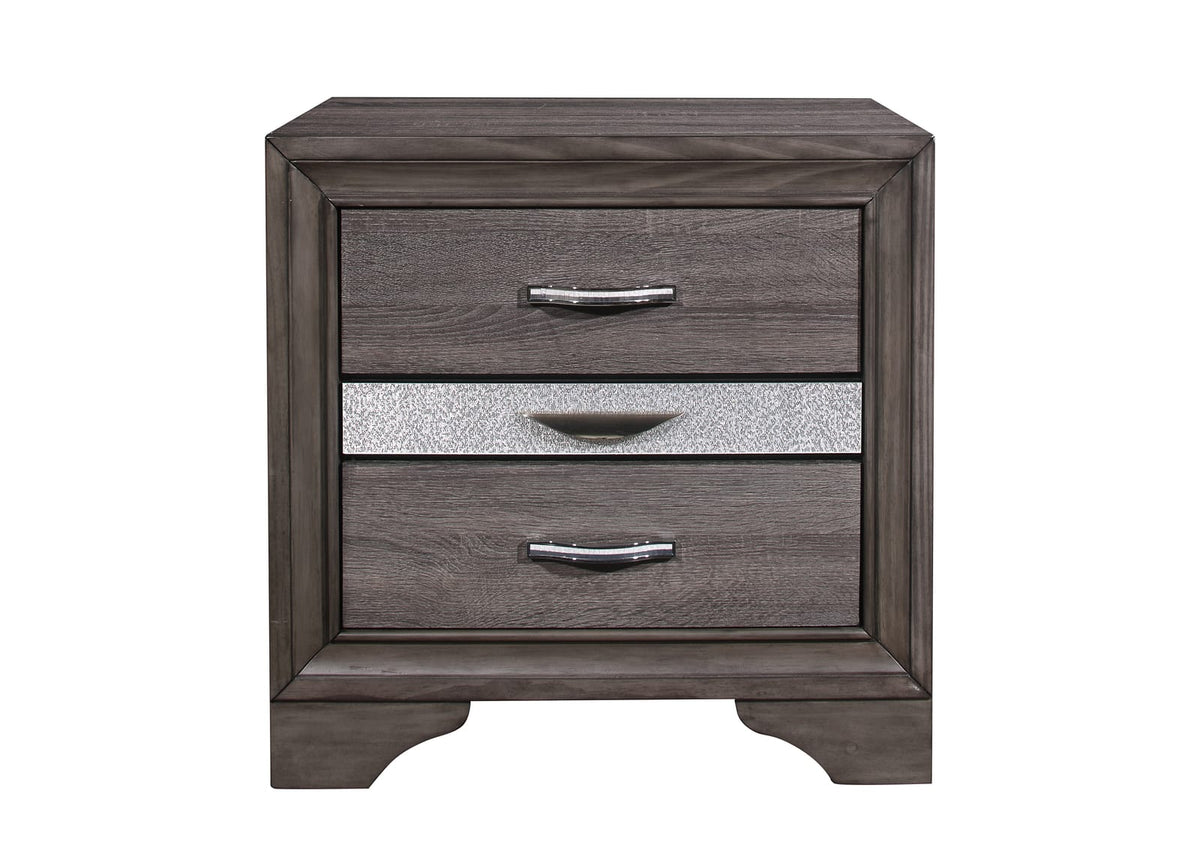 RYDER Sparkle Grey Nightstand - 2 Drawers, Modern Style
