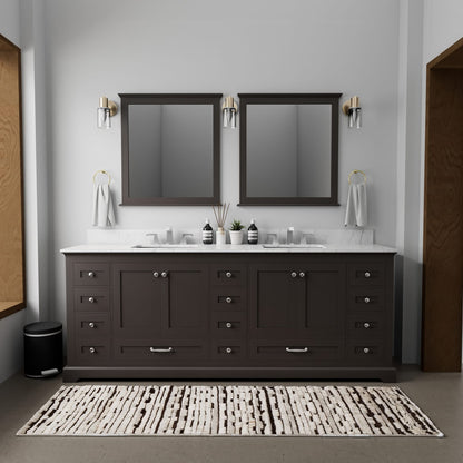 Espresso Double Bath Vanity - 84" W with Carrara Marble Top & Faucet