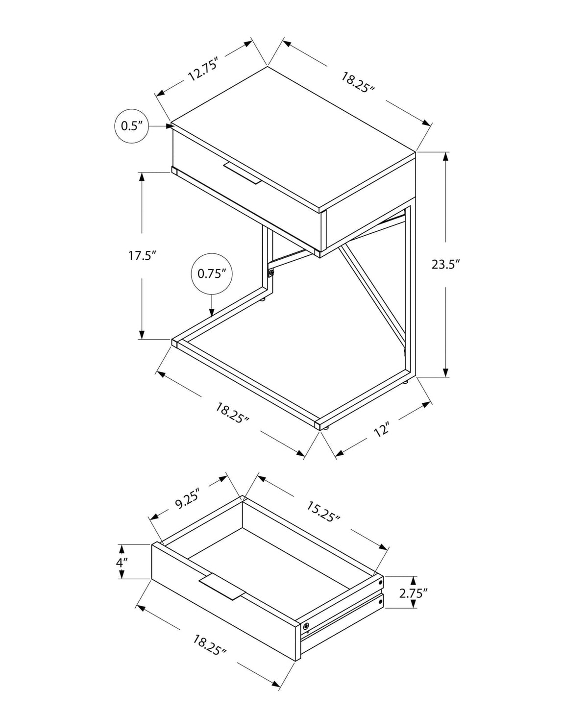 White Accent Table with Storage Drawer - Nightstand or End Table