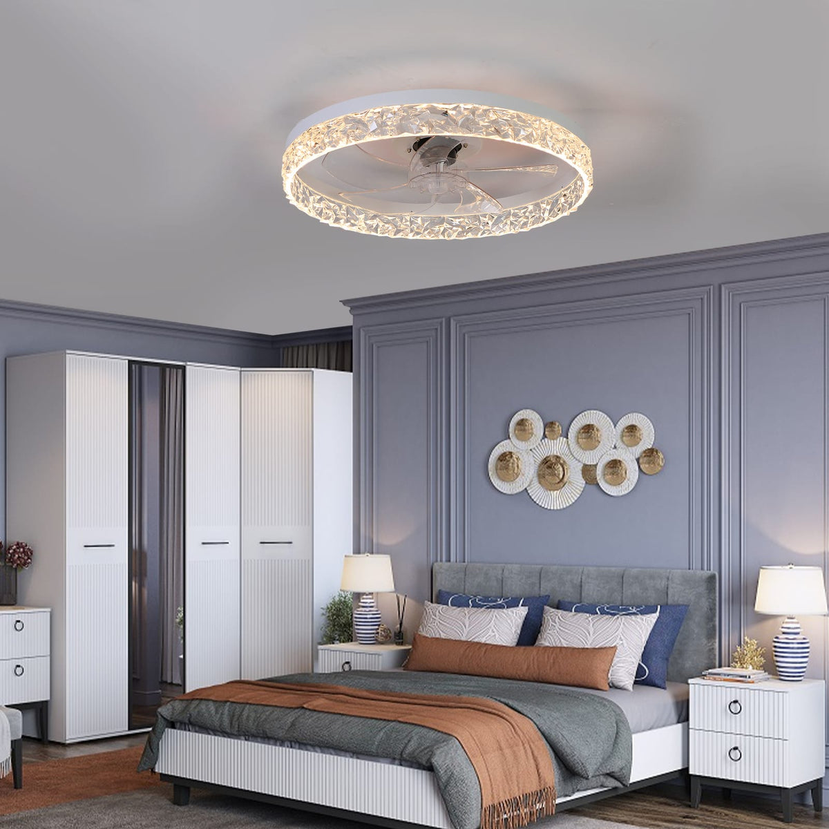 Acrylic Bedroom Ceiling Fan Light - White