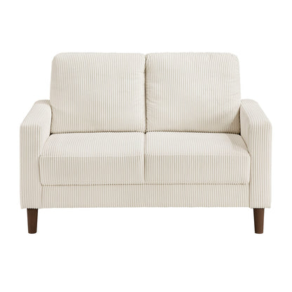 Modern Beige Corduroy Loveseat - Comfortable Cushion Solid Wood
