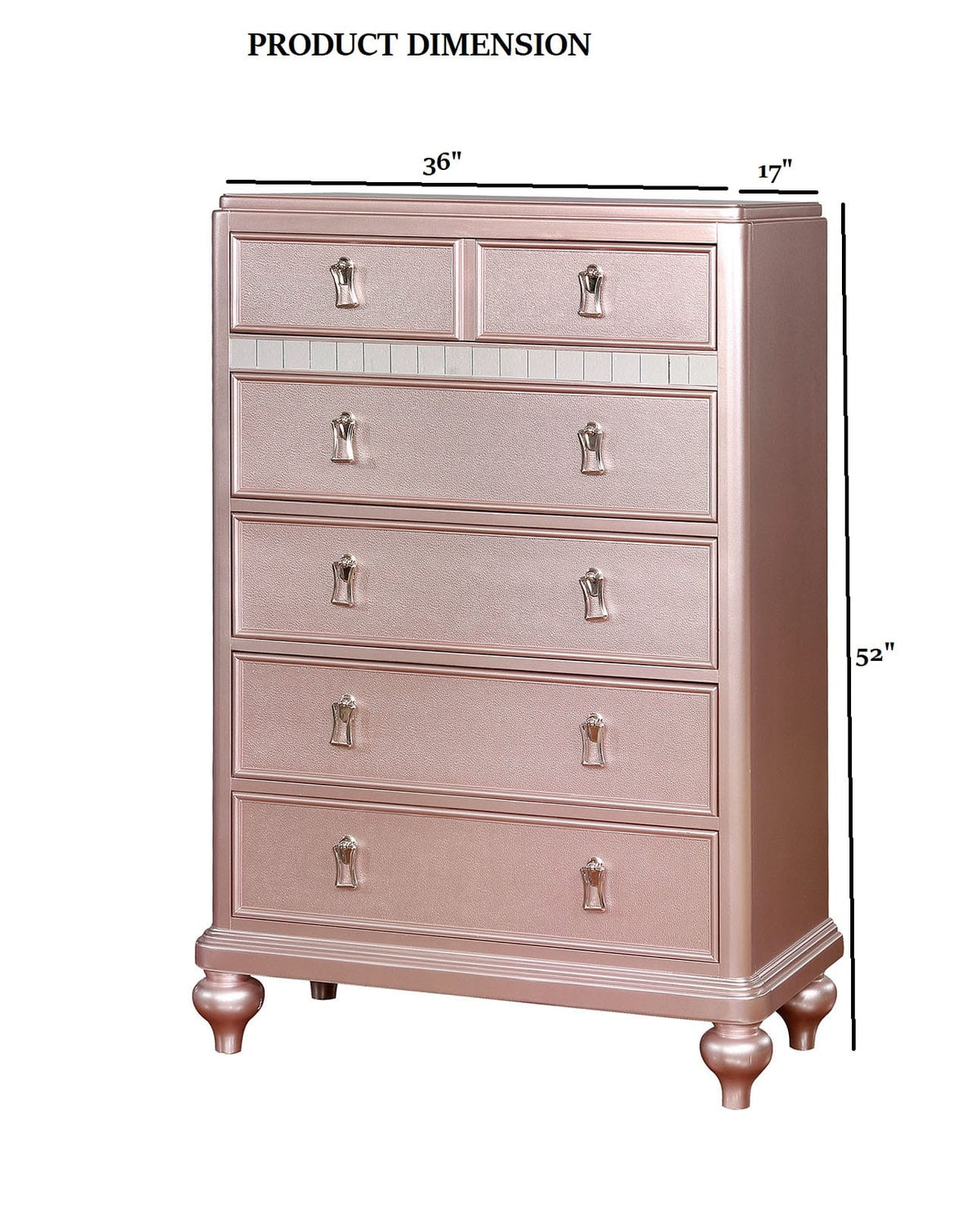 Contemporary Rose Gold Mirror Chest - Bedroom Dresser
