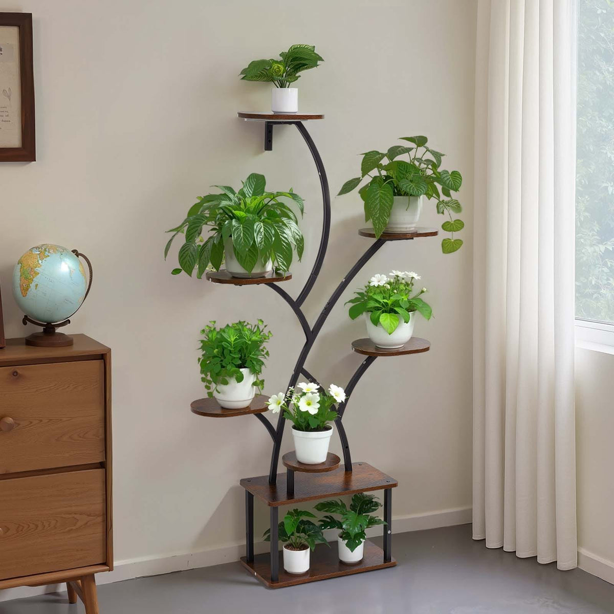 8-Tier Indoor Plant Stand with Grow Lights - Brown & Black