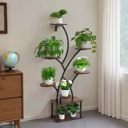 8-Tier Indoor Plant Stand with Grow Lights - Brown & Black
