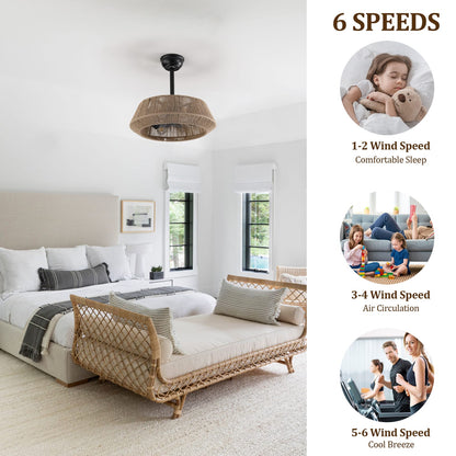 19" Bedroom Fan Light with Rope Suspension - Black