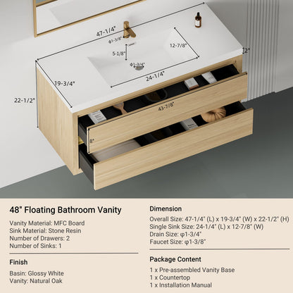 47" Oak Bathroom Vanity with Sink - Pre-Assembled Storage Cabinet