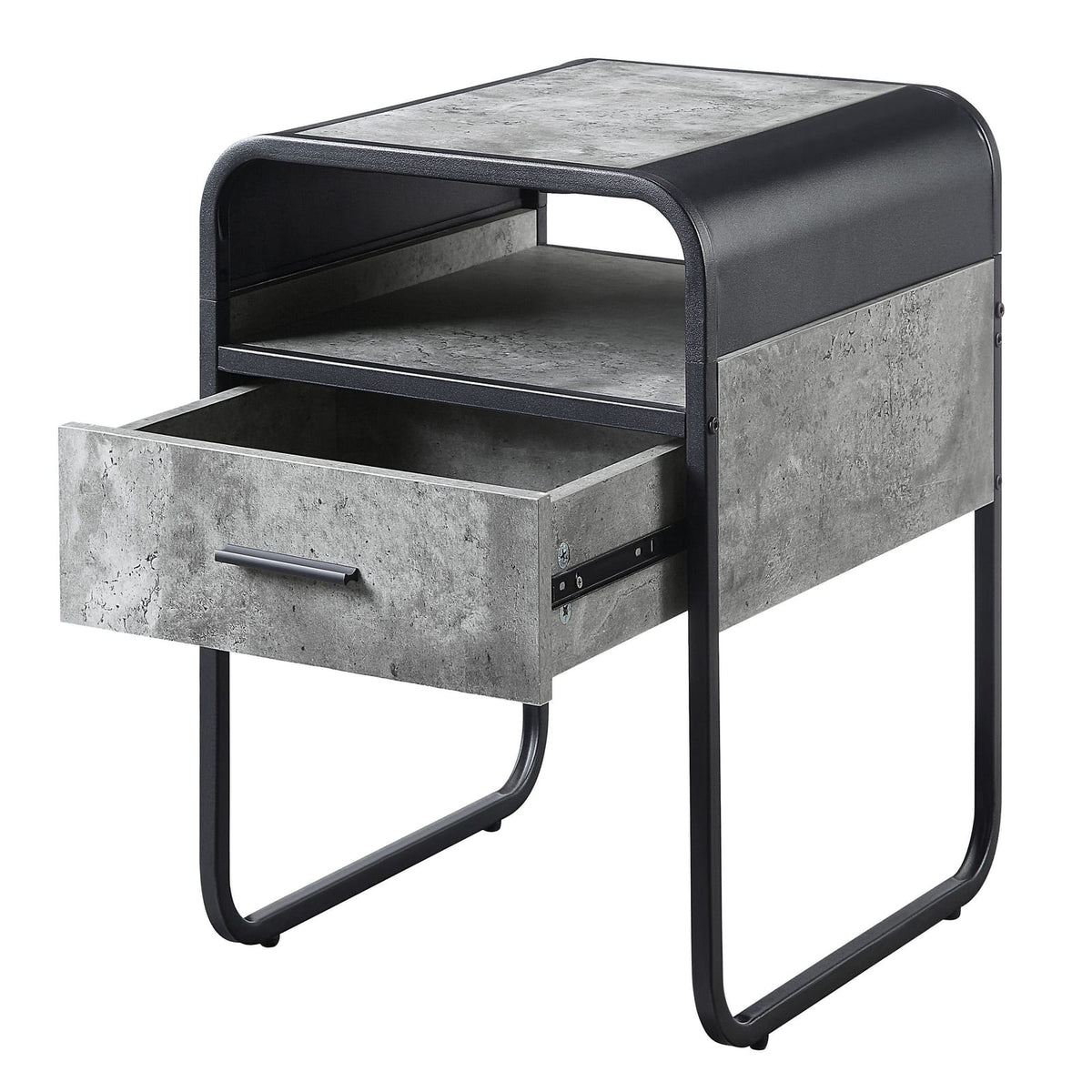 Concrete Grey and Black 1-Drawer End Table - Modern Storage Side Table