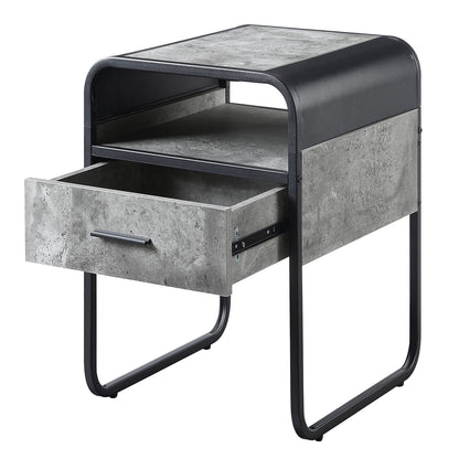 Concrete Grey and Black 1-Drawer End Table - Modern Storage Side Table