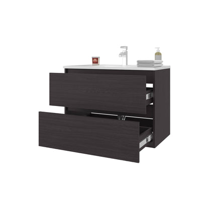 Wenge Floating Vanity with Two Drawers and Sink - Bathroom Storage